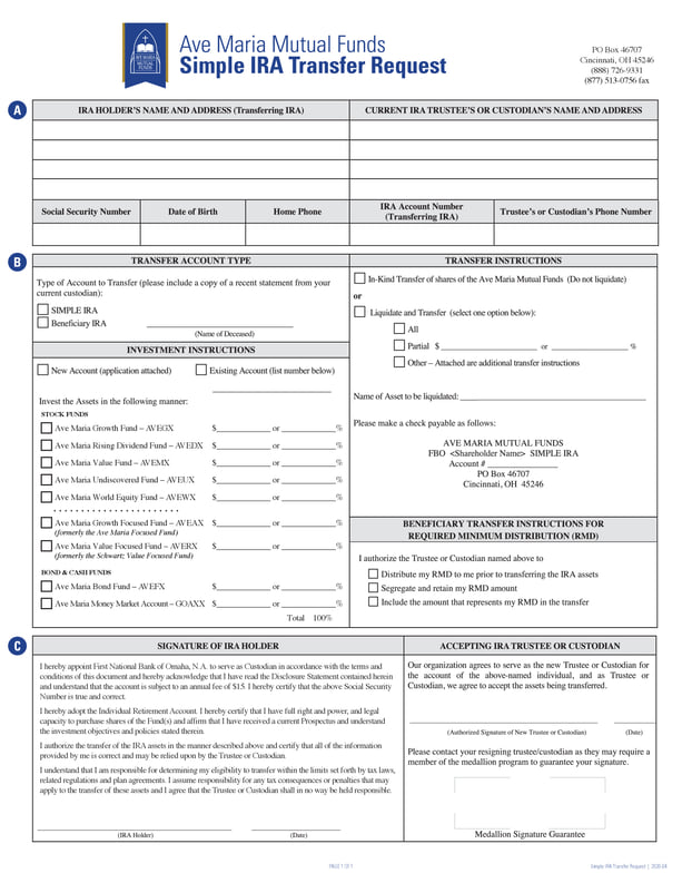 Simple IRA Transfer Request