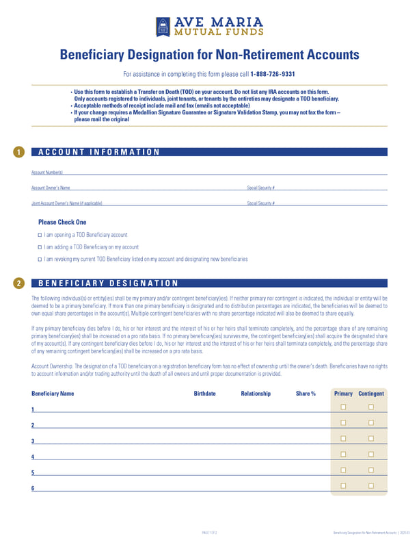Beneficiary Designation for Non IRA