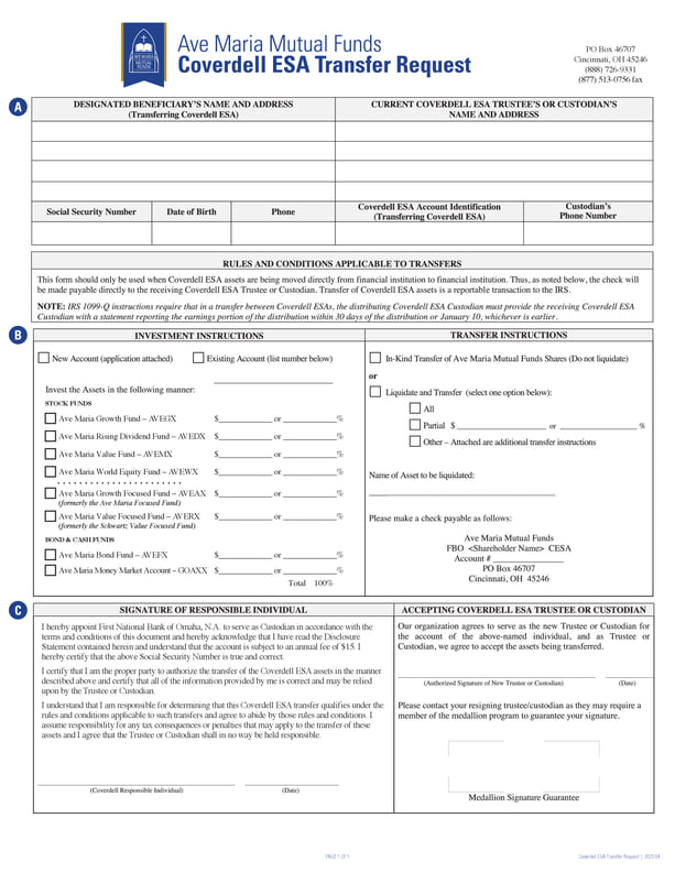 Coverdell ESA Transfer Request