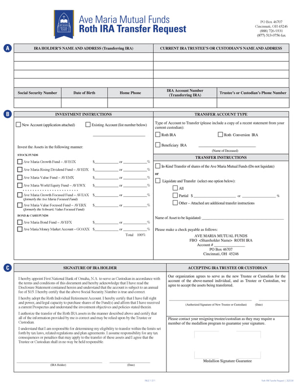 Roth IRA Transfer Request