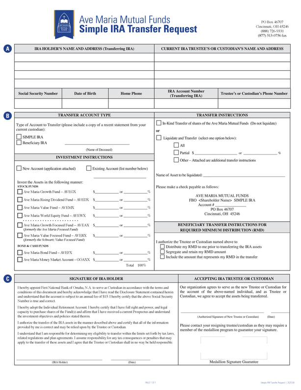 Simple IRA Transfer Request