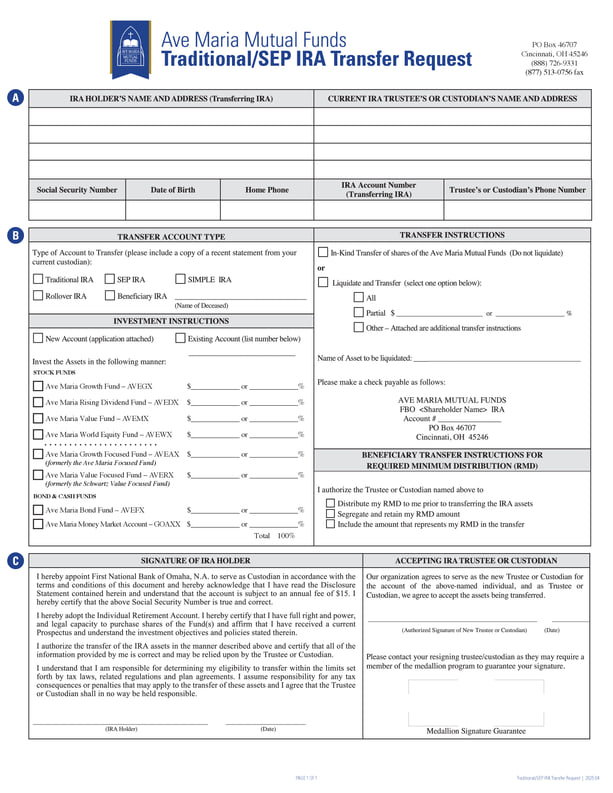 Traditional IRA Transfer Request