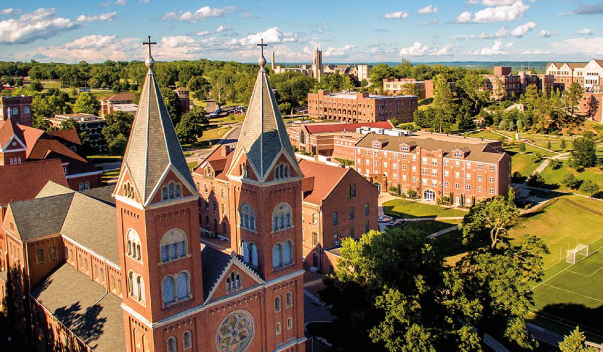 Aerial view of Benedictine College in Atchison, Kansas